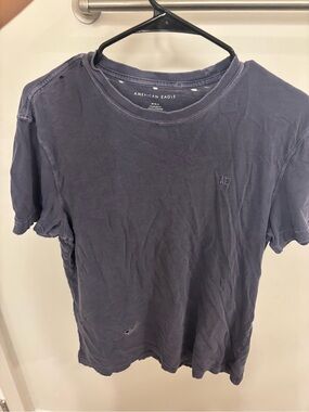 American Eagle Outfitters Men’s Crew Neck T‑Shirt — Faded Blue Distressed